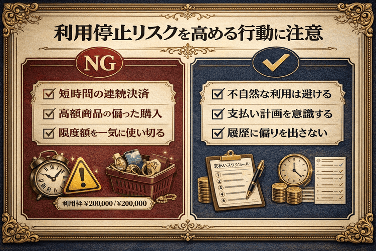 利用停止リスクを高める行動を注意喚起として整理した比較画像