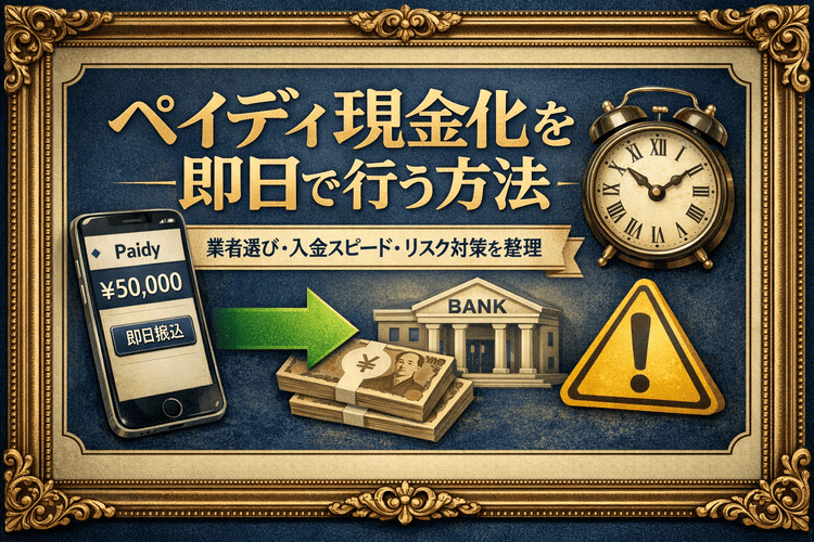 ペイディ現金化の即日対応とリスク対策をまとめたクラシック調のアイキャッチ画像