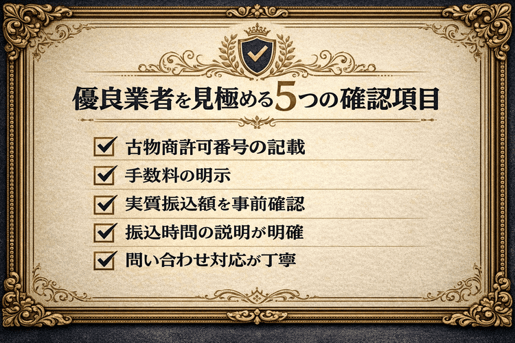 現金化業者を選ぶ際に確認したいポイントをまとめたチェックリスト画像